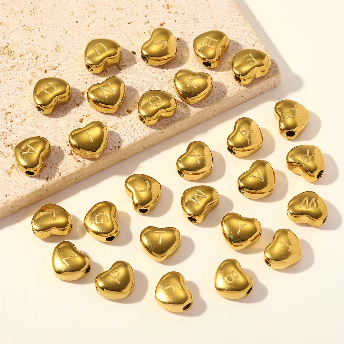 3Pcs/Lot Stainless Steel 2.6mm Hole Gold Color Heart Etching Alphabet Letter Beads A-Z DIY Fashion Jewelry Findings Wholesale