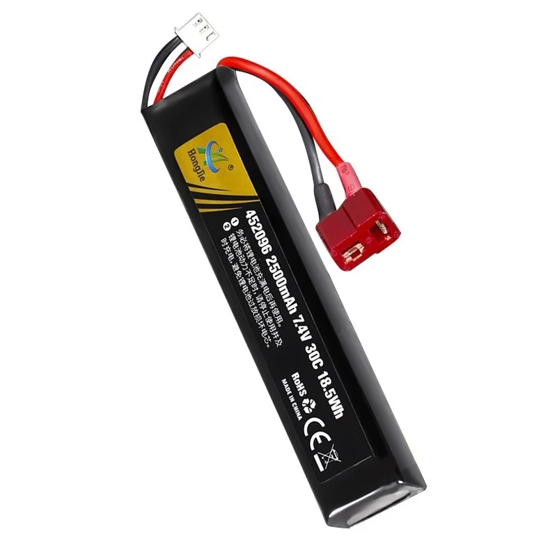 7.4v 2500mAh Lipo 배터리 스플릿 연결 워터 건 2S 7.4V 배터리 미니 에어소프트 BB 에어 피스톨 전동 완구 총 부품, 에어소프트건 배터리