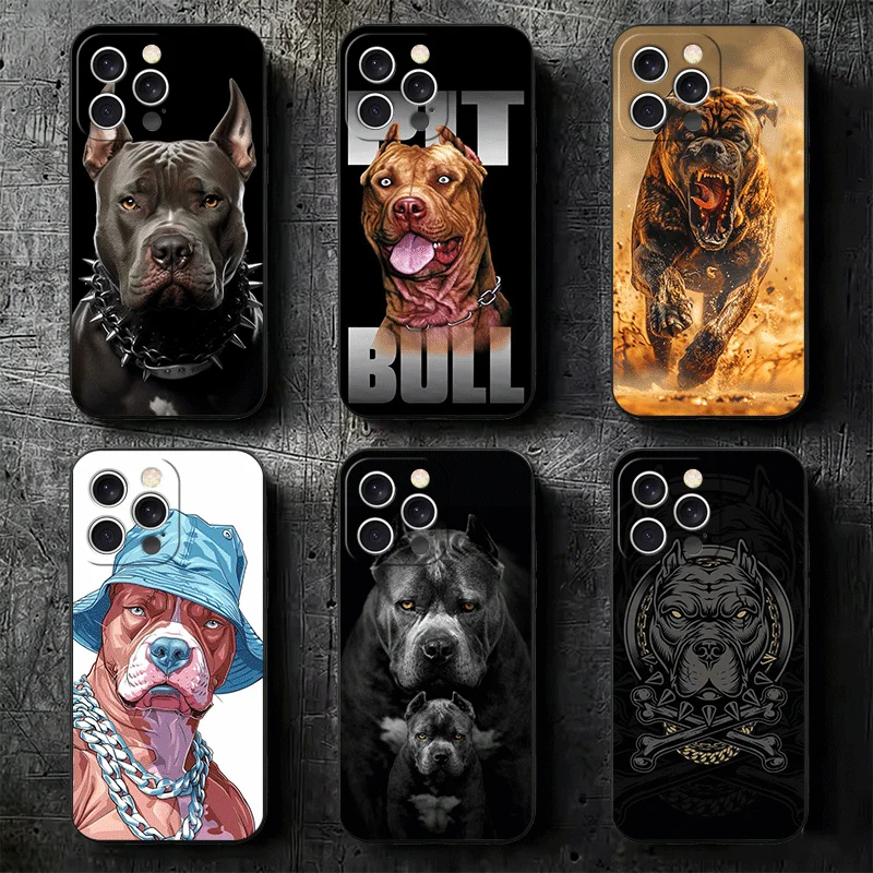 Funda Protectora para Teléfono con Diseño de Perro Pitbull para iPhone 11 13 14 15 16 Pro Max 17 Air 16E 12 Mini 7, Color Negro