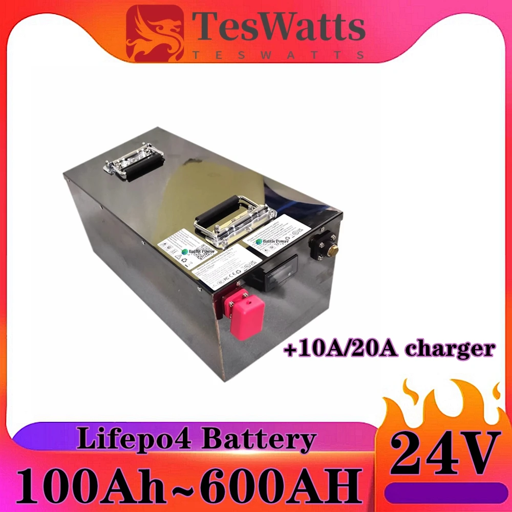 Teswatts 24V 100Ah 150Ah 200Ah 300Ah 400Ah 500Ah 600Ah Lifepo4 バッテリー 2000W ソーラーシステム UPS トローリングモーターボート用