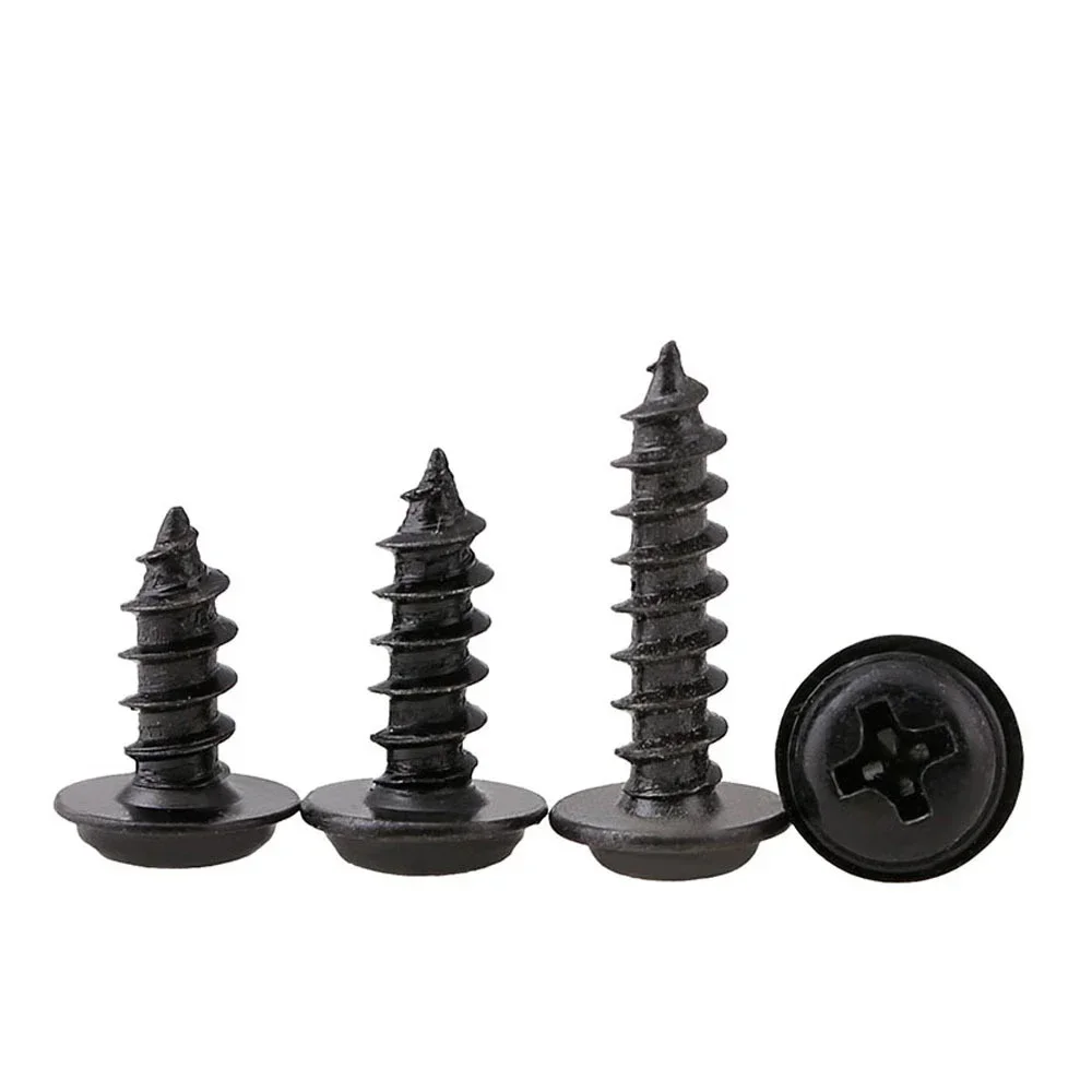 215PCS M2.9 M3.5 M4.2 M4.8 PWA Black Phillips Self Tapping Screw with Pad Kit Cross Round Head Screws with Washer Set