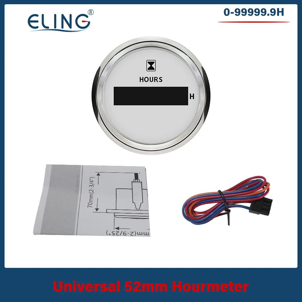 ELING العالمي 52 مللي متر مقاوم للماء ساعة رقمية متر مقياس LCD محرك عرض لقارب دراجة نارية 9-32 فولت