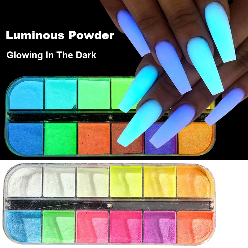 2箱 ネオンレインボーネイルピグメント 暗闇で光るパウダー カラフルな蛍光体クロムグリッター グラデーションネイルアート ラビングダストデコレーション