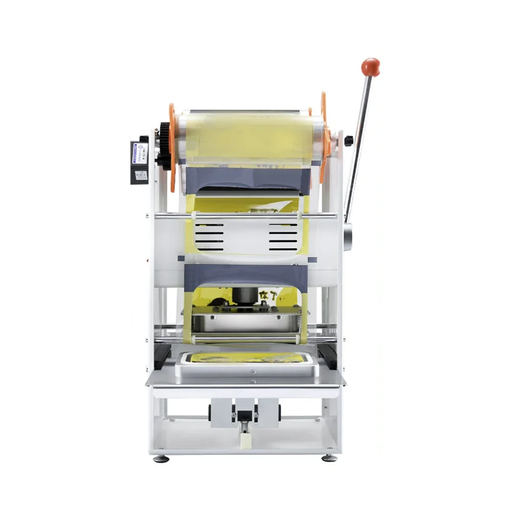 

Semi Automatic Film Map Food Packing Tray Sealing Machines Factory Price Lunch Box Sealing Machine Manual Tray Sealer Machine