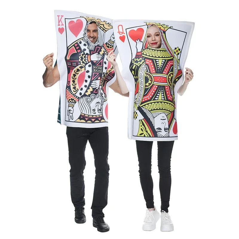 RT01 الكبار مضحك قلوب بوكر الملك الملكة زي هالوين زوجين الإسفنج تونك البطاقات الكلاسيكية تأثيري الأسرة فستان بتصميم حالم جزء Gf1