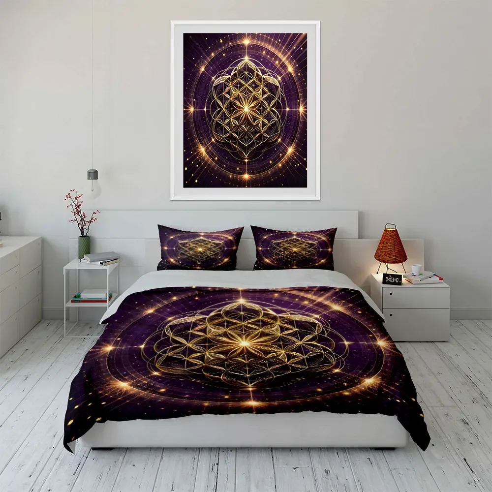 Golden Mandala Art Decor Set Soft Comfortable Duvet Cover Bedding Set Included 1*Duvet Cover & 2*Pillowcases, gift