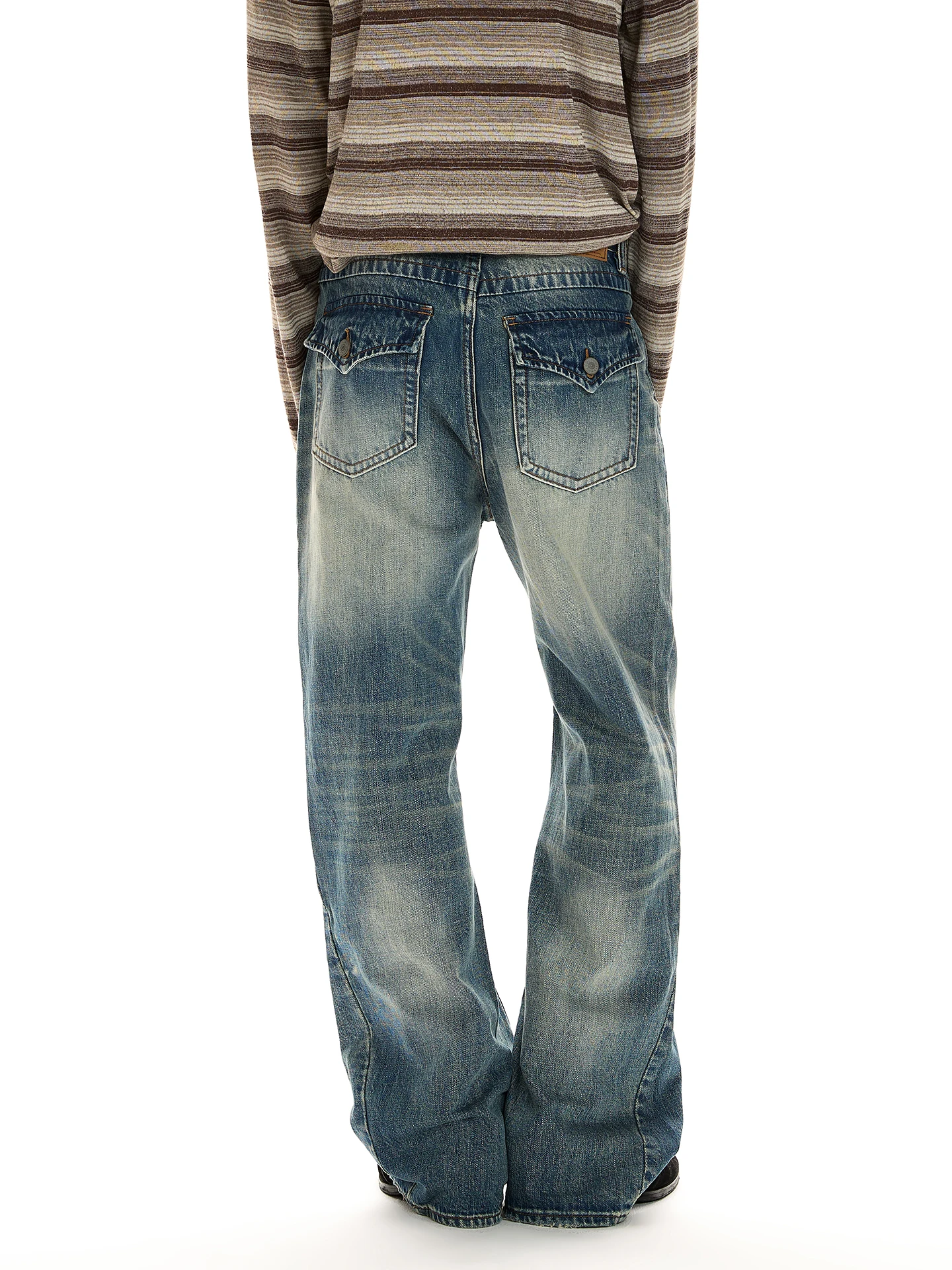 

Retro Deconstructed Design Multi-Pocket Straight Leg Jeans Trendy Bootcut Slimming Workwear Long Trousers for Men And Women