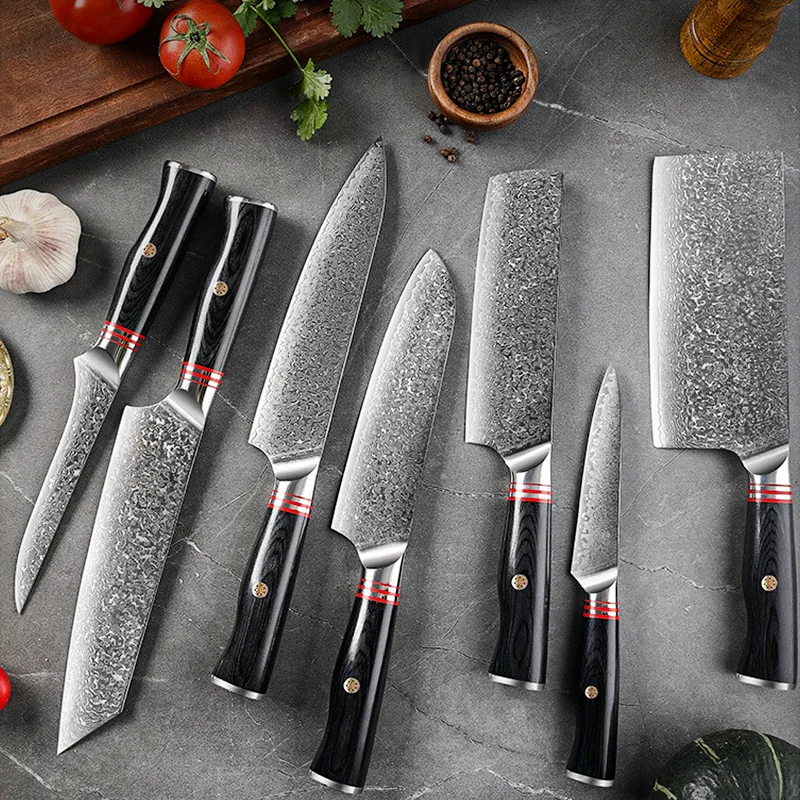 

Handcrafted Damascus Steel Chef Santoku Knife Sharp Cleaver VG10 Kitchen Fish Salmon Sushi Peeling Knives