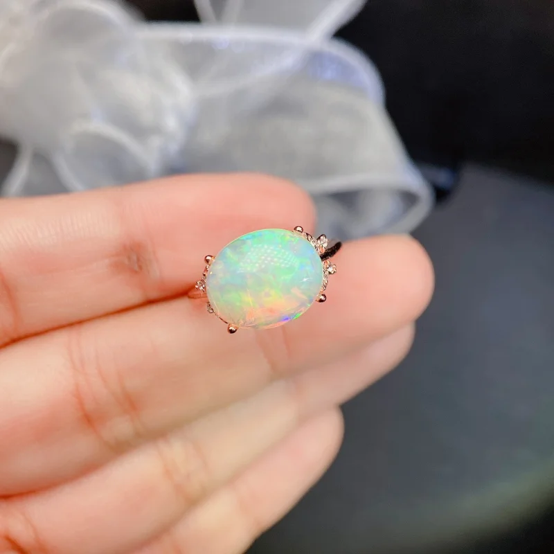 YULEM Big Colorful Natural Australian Opal with Silver 925 Jewelry for Women Big Size 9x11mm for Daily Wear