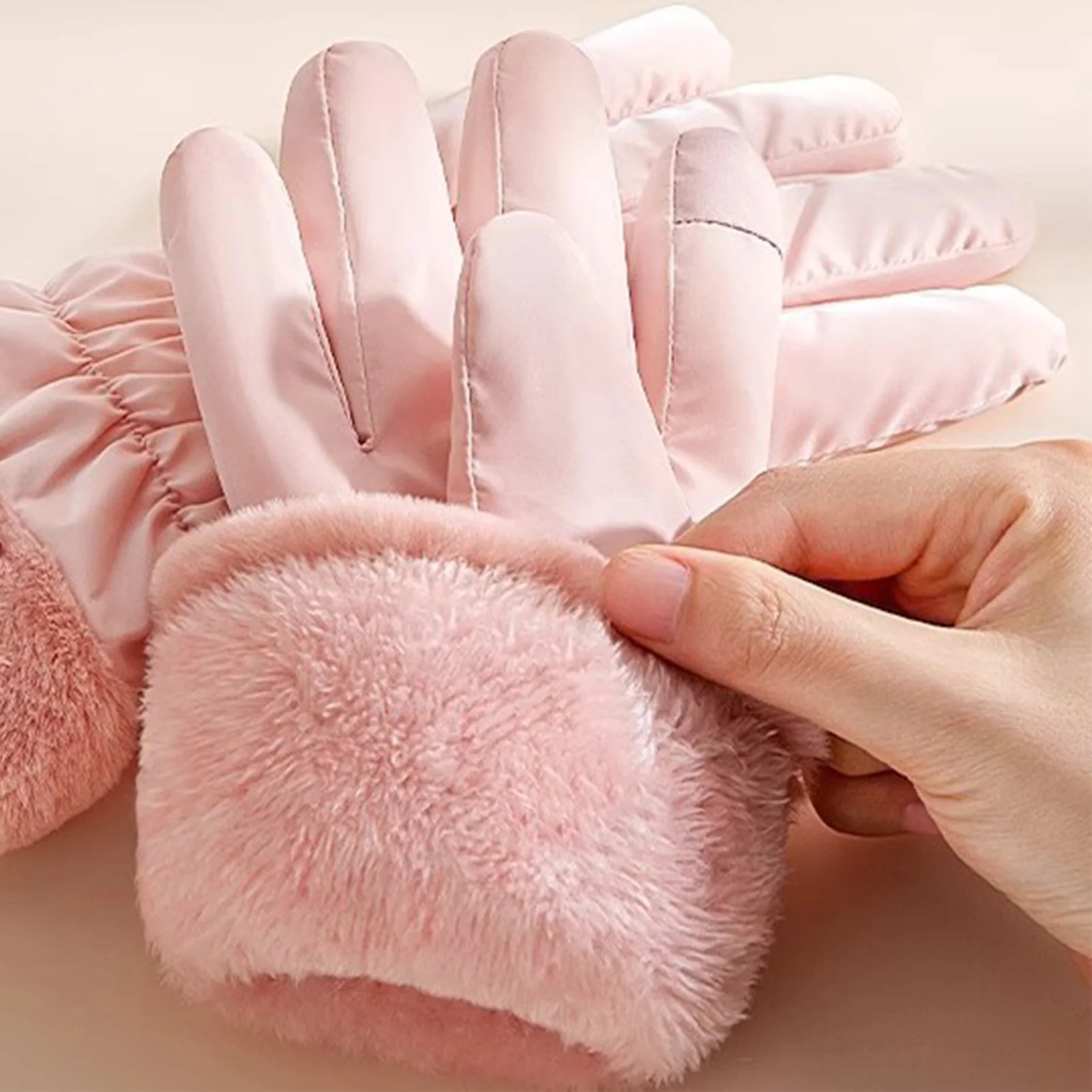 

Waterproof Winter Warm Gloves For Women Trendy Plush Thickened Windproof Full Finger Gloves Cycling Camping Skiing Warm Mittens