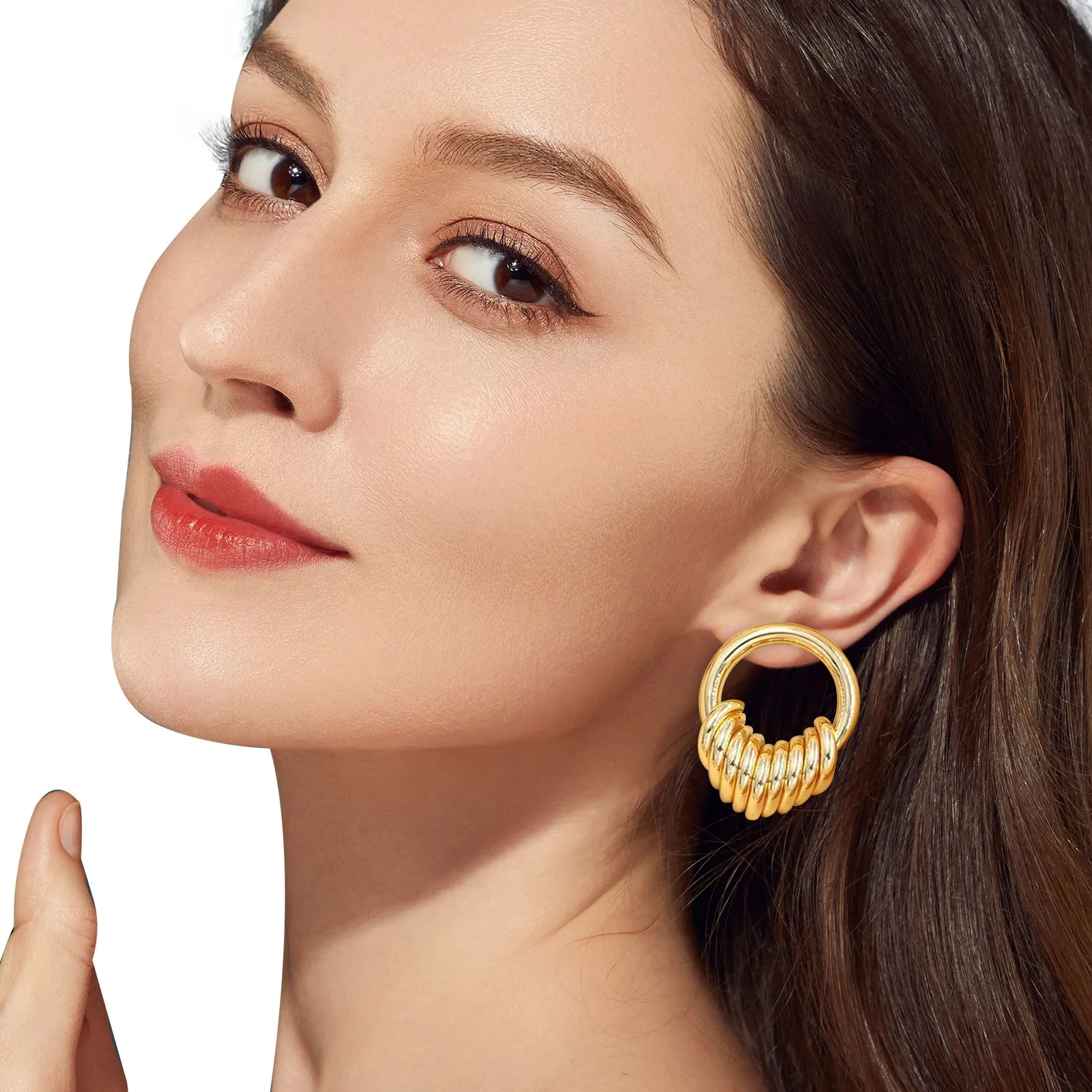 2Pcs Popular Gold Round Ring Ear Hanger 2023 New Fashion Trend Hot Selling Drop Gothic Earrings For Women Party Accessories Gift