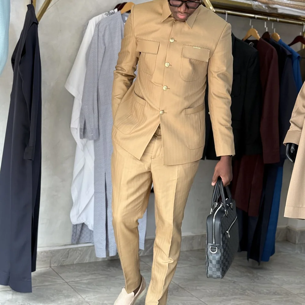 

High Quality Solid Color Business Casual Men Suits 2 Piece Jacket Pants Work Commute Travel Party Blazer Set