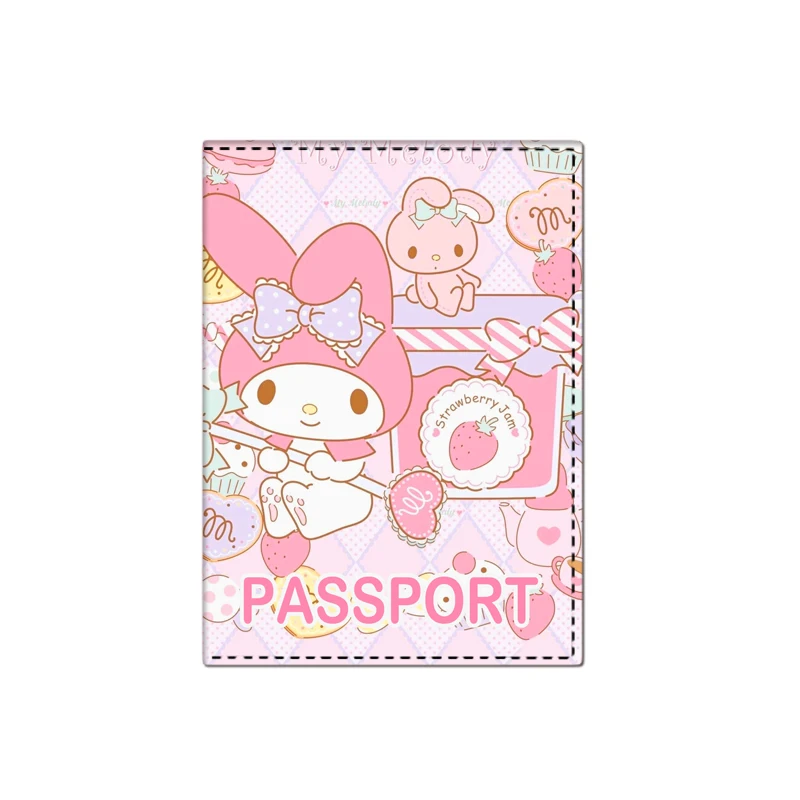 Sanrio meine Melodie Pu Leder Pass hülle Pass Inhaber Reise Brieftasche Kreditkarten schutz Abdeckung Reise zubehör