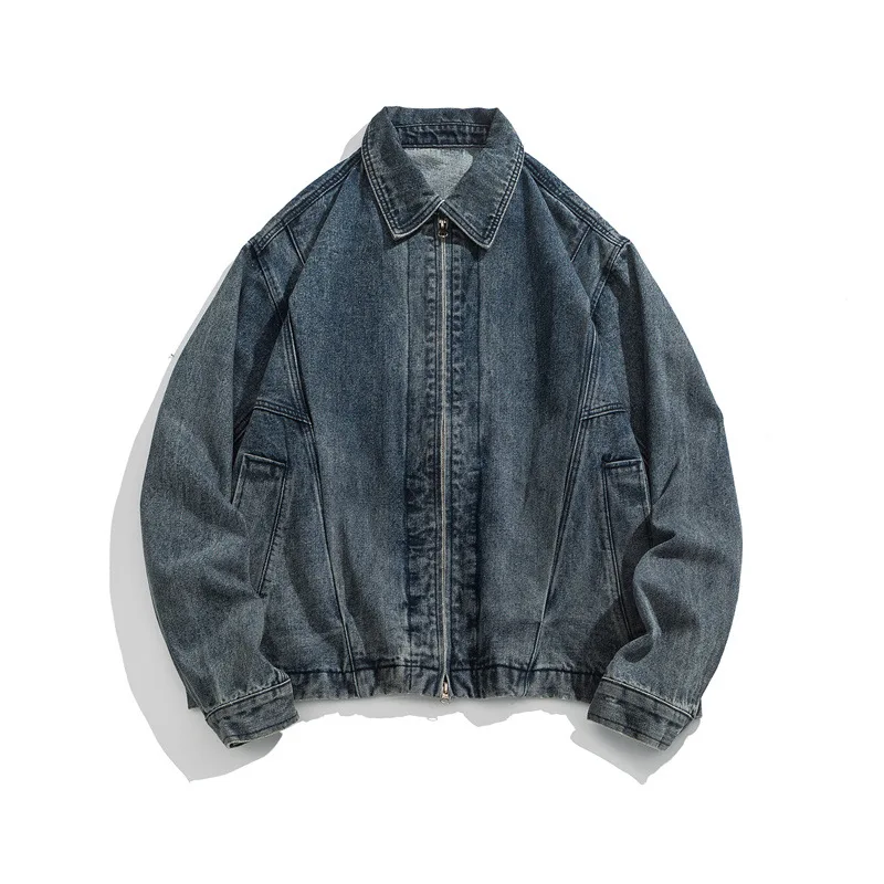 Autumn American Style Vintage Men’s Washed Solid Color Turn-down Collar Long Sleeve Denim Jackets Male Clothes Jean Coats Tops