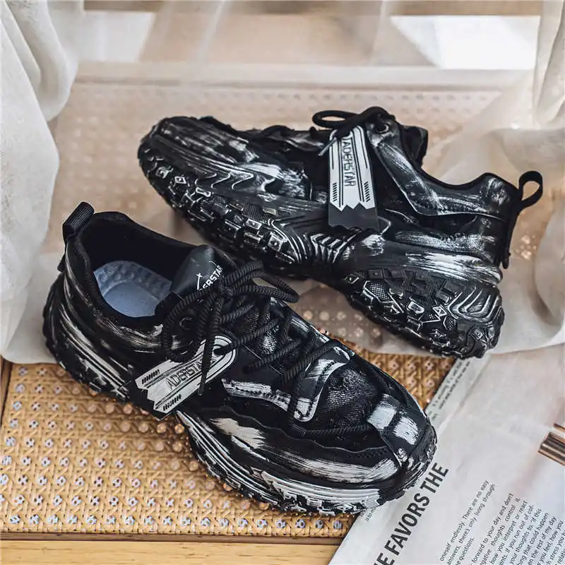 

Мужская прогулочная обувь в стиле хип-хоп с толстой подошвой, весенне-летняя мужская обувь, треккинговая мужская обувь, кроссовки, спортивные интересные кроссовки