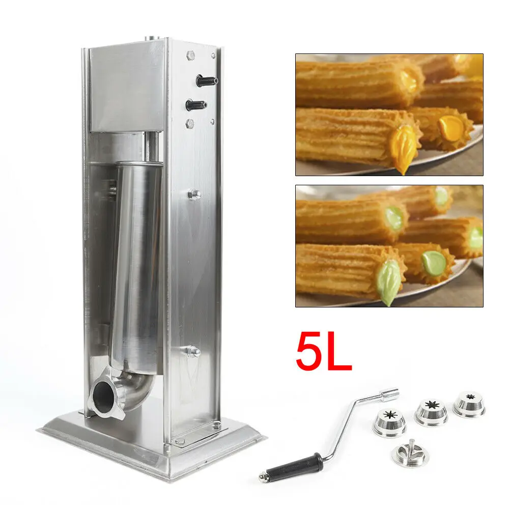 5L Manual Maker Spanish Donuts Vertical Churrera Maker Churro Machine Stainless Steel & 4 Nozzles Commerial Home