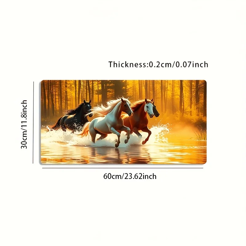Large Golden Forest Running Horses Art Gaming Mouse Pad Non-Slip Washable Rubber Desk Mat Office Decor Gift for Gamers