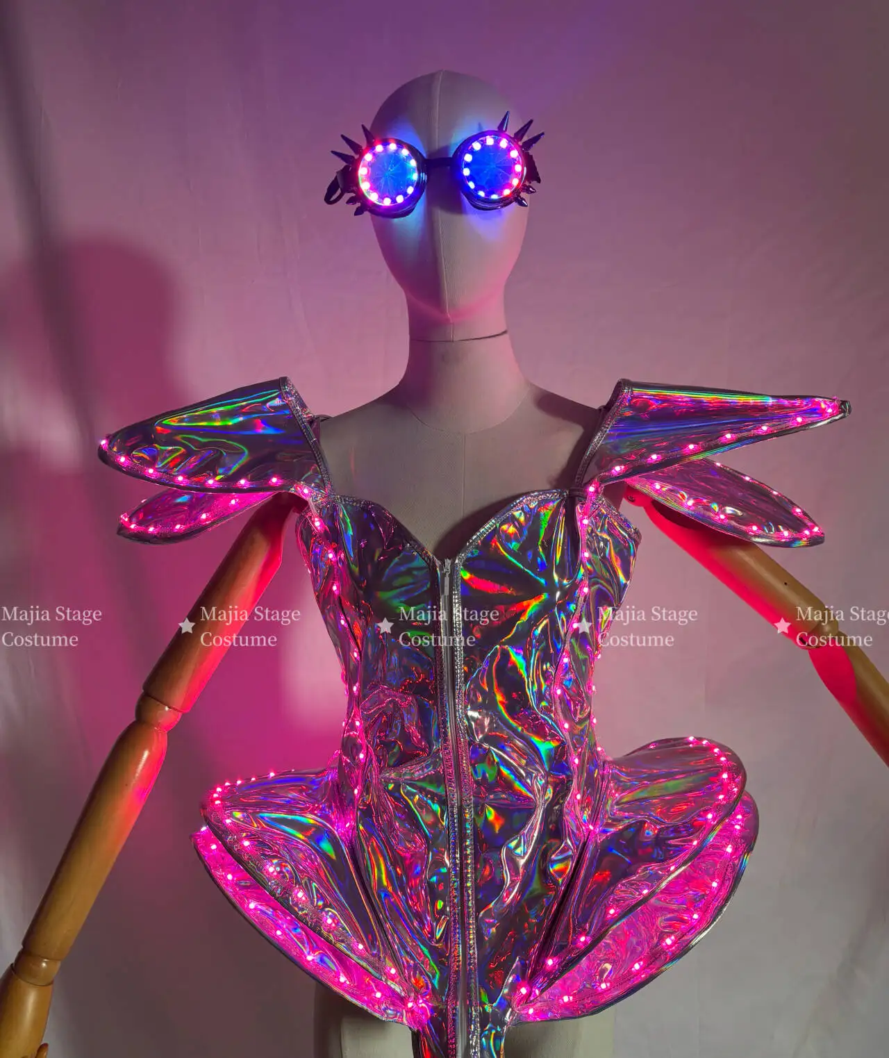 مثير المرأة LED الليزر الأبيض زي قطعة واحدة مرحلة الأداء DS الرقص ارتداءها ملهى ليلي Gogo فستان فقاعة صغيرة LED