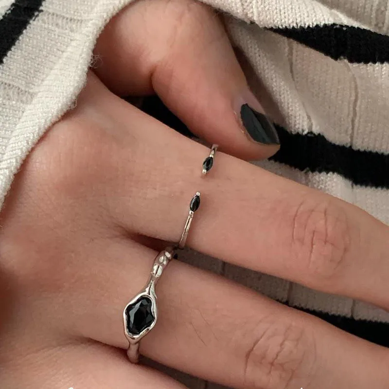 Minimalist Black Narrow Silver Finger Rings for Women Simple Open Adjustable Fashion Band Female Bijoux Fine Jewelry Accessories