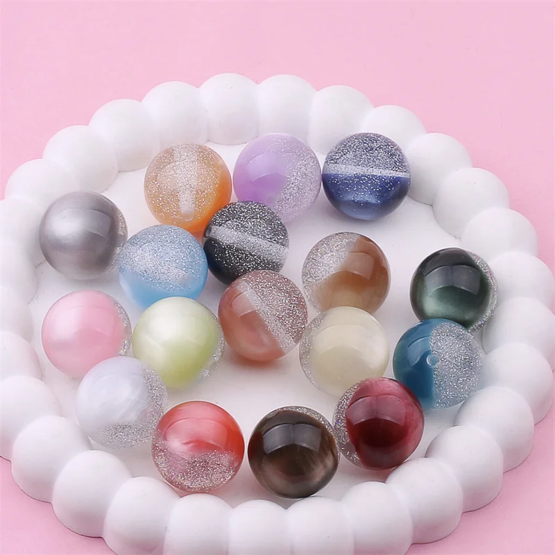 New 50pcs/lot 8mm 10mm 12mm 16mm color print geometry rounds shape glitter acrylic straight holes beads diy jewelry accessory