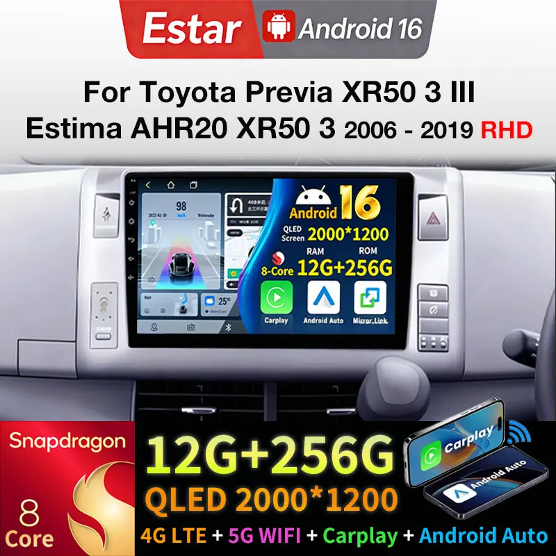 Android 16 Car Radio For Toyota Previa XR50 3 III Estima AHR20 XR50 3 2006 - 2019 RHD Video GPS Multimedia Player Navi Head Unit