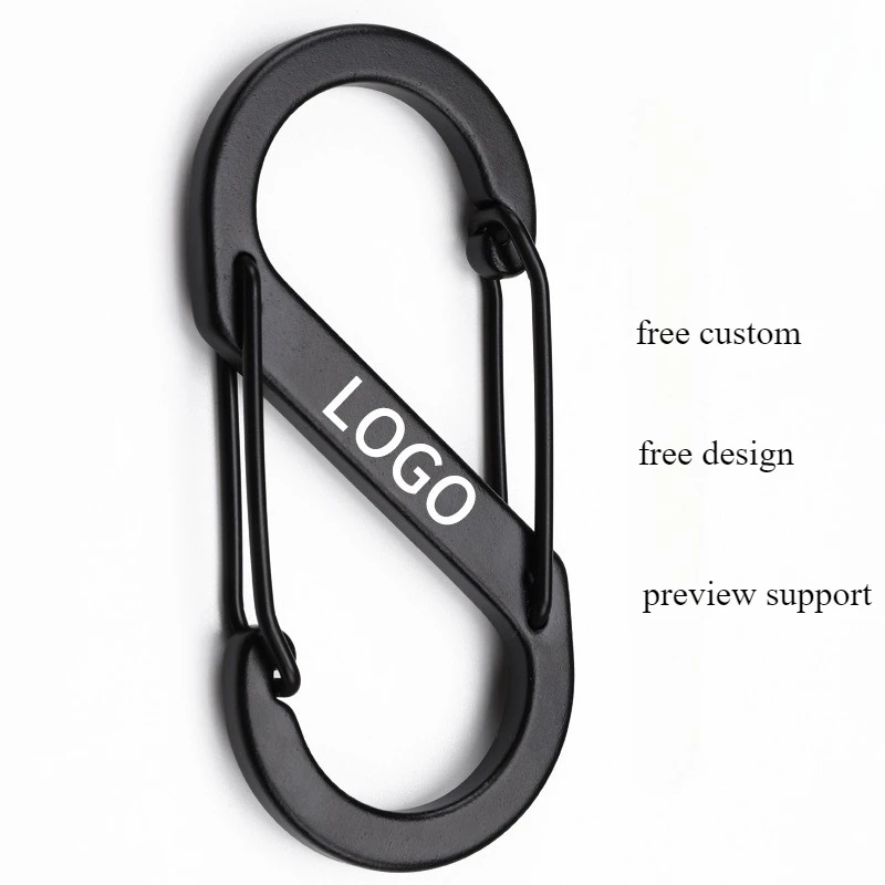 

50pcs Free Custom Aluminum Carabiner Clip S Shape Spring Snap Hook Buckle Key Ring for Camping Hiking Keychain