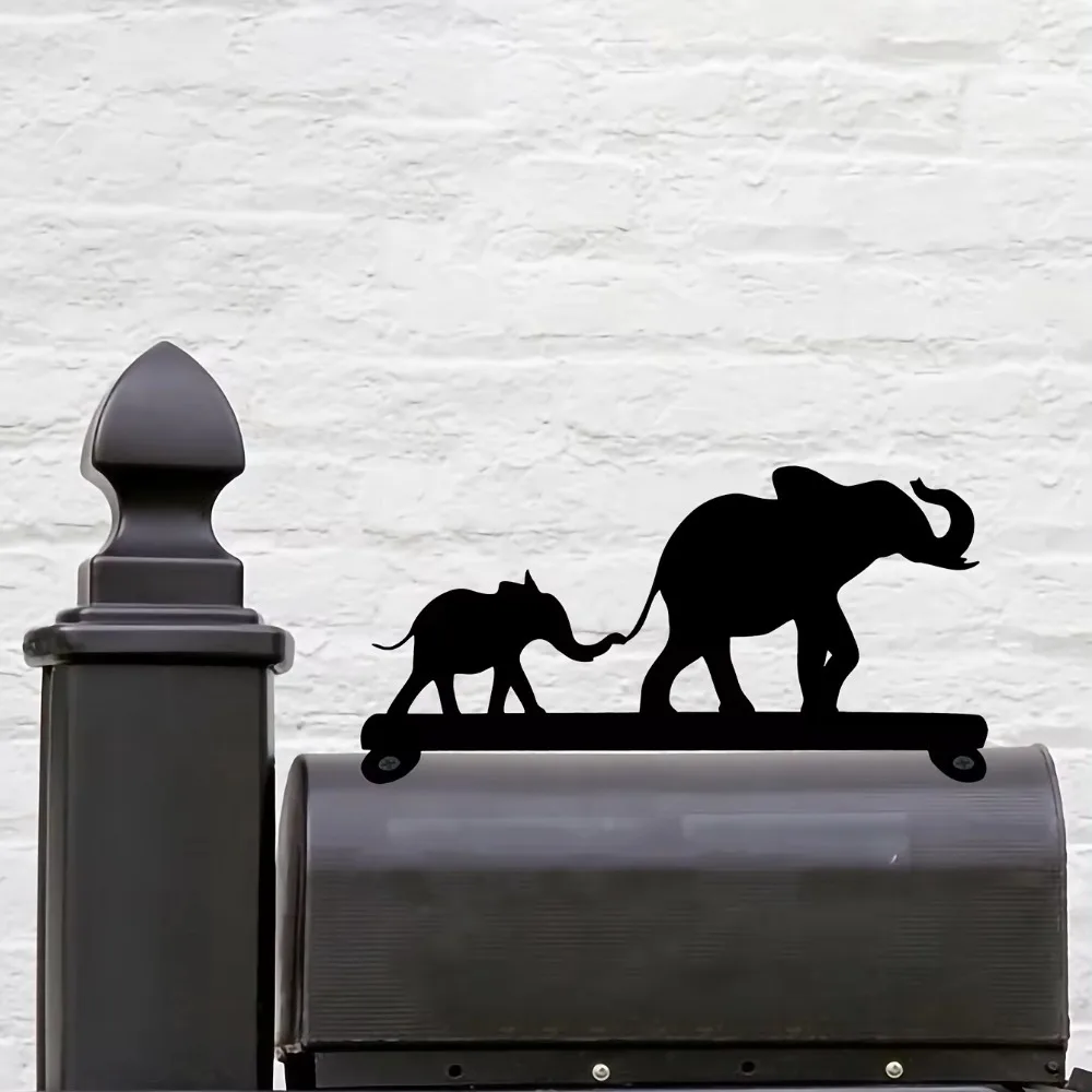 Charming & Adorable Elephant and Baby Elephant Iron Silhouette Mailbox Sign - Outstanding Outdoor Wall Decoration