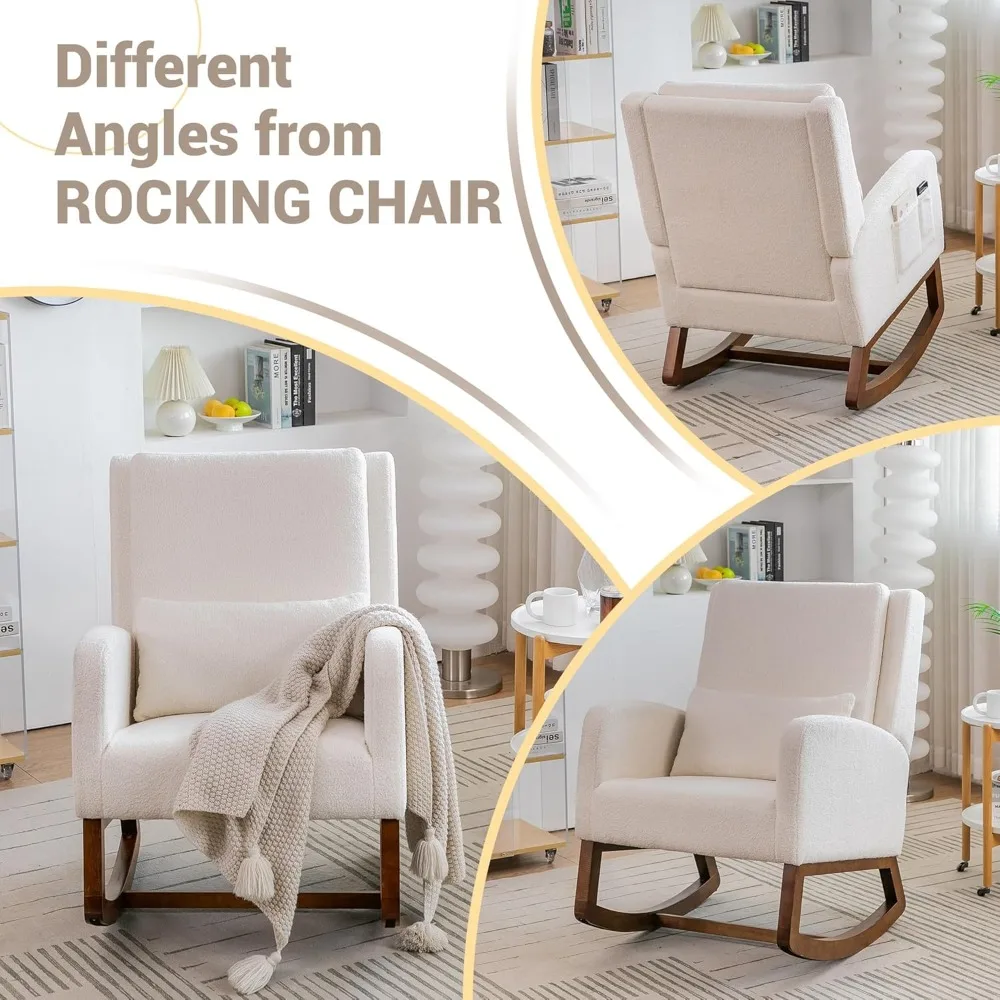 كرسي تيدي هزاز للحضانة، كرسي هزاز شيربا لغرفة المعيشة، كرسي هزاز طائرة شراعية حديثة مع وسادة وجيب جانبي #4