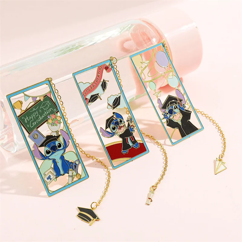 6pcs/lot Kawaii Disney Stitch Bookmark Cute Metal Pendant Stationery Label Office School Supplies