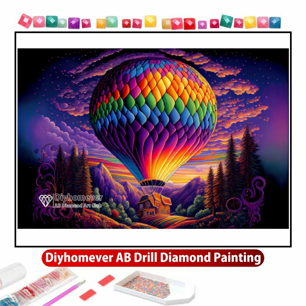 Hot Air Balloon Liftoff AB Diamond Painting Embroidery Landscape Mosaic Cross Stitch Craft Handmade Rhinestones Home Decor Gift