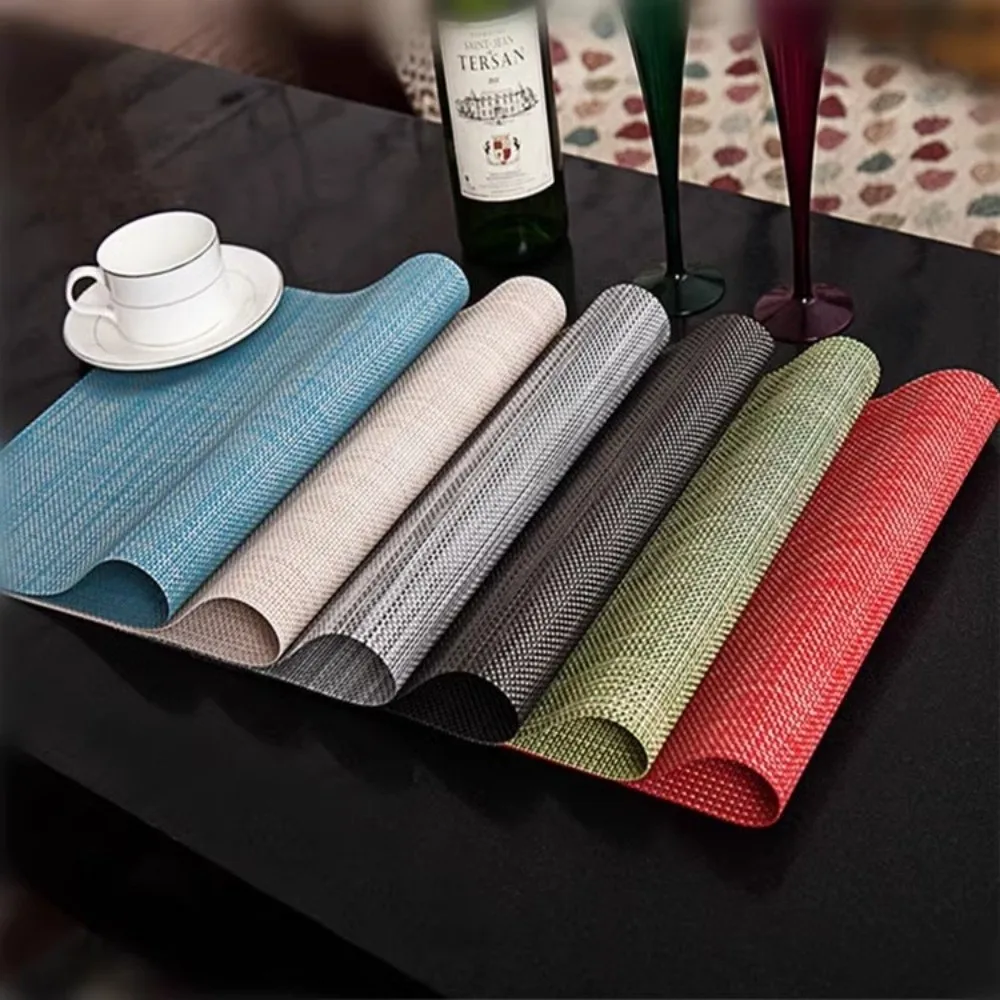 New Washable Woven Table Mats Solid Color PVC Weave Western Food Mats Insulating Heat Resistant Water Cup Mat Home Decor