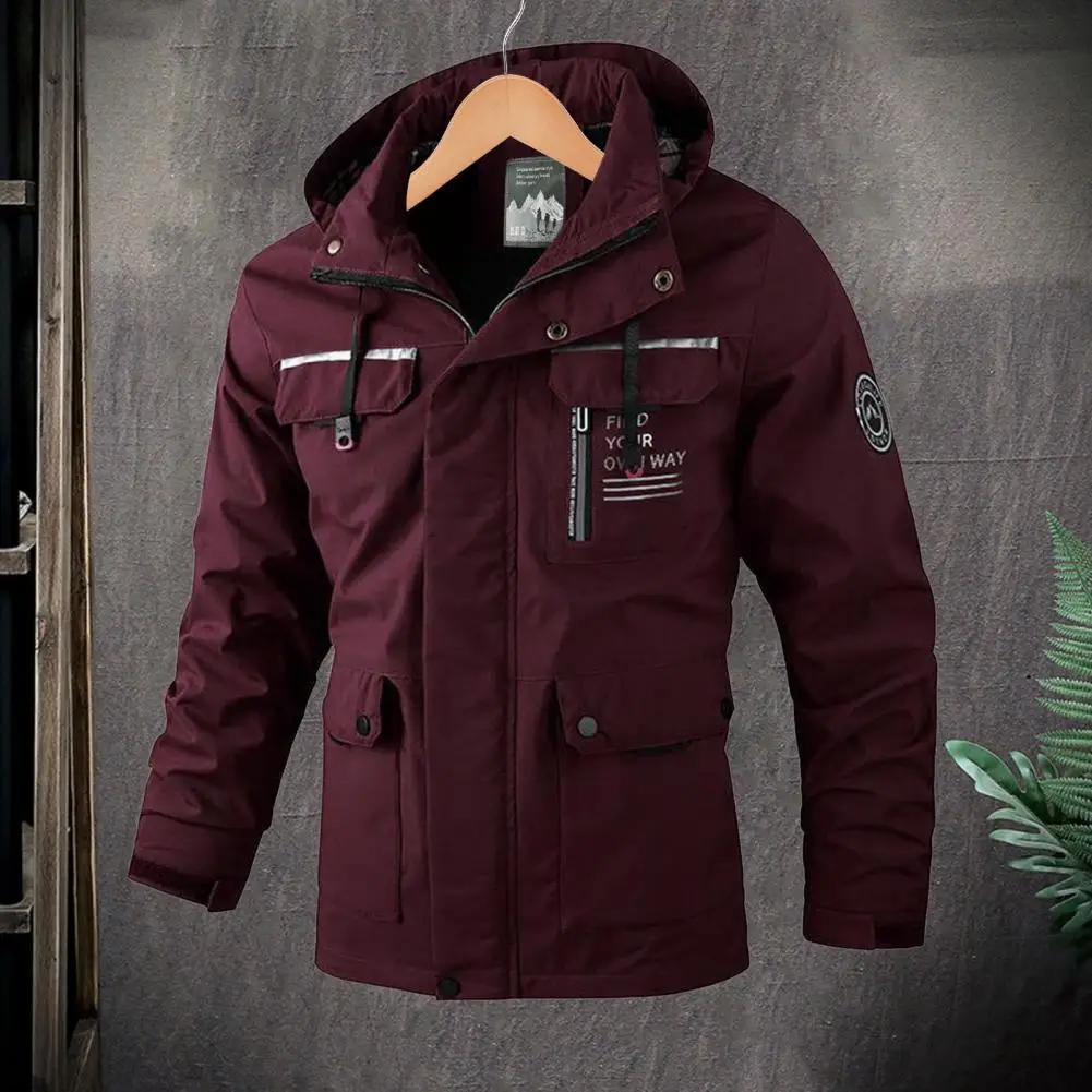 Comfortable Casual Jacket Men's Waterproof Hooded Windbreaker Jacket with Multi Pockets Long Sleeve Design for Outdoor