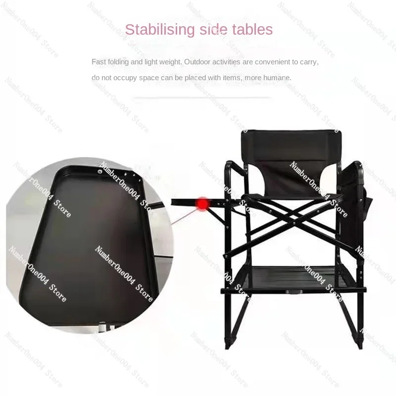 Summer New Aluminum Alloy High Leg Black Folding Cosmetic Chair Outdoor Camping Portable Director Chair Hairdressing Chair