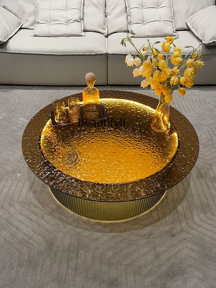 sscn8617 High-Grade Italian Minimalist round FRP Marble Water Ripple Glass Tea Table