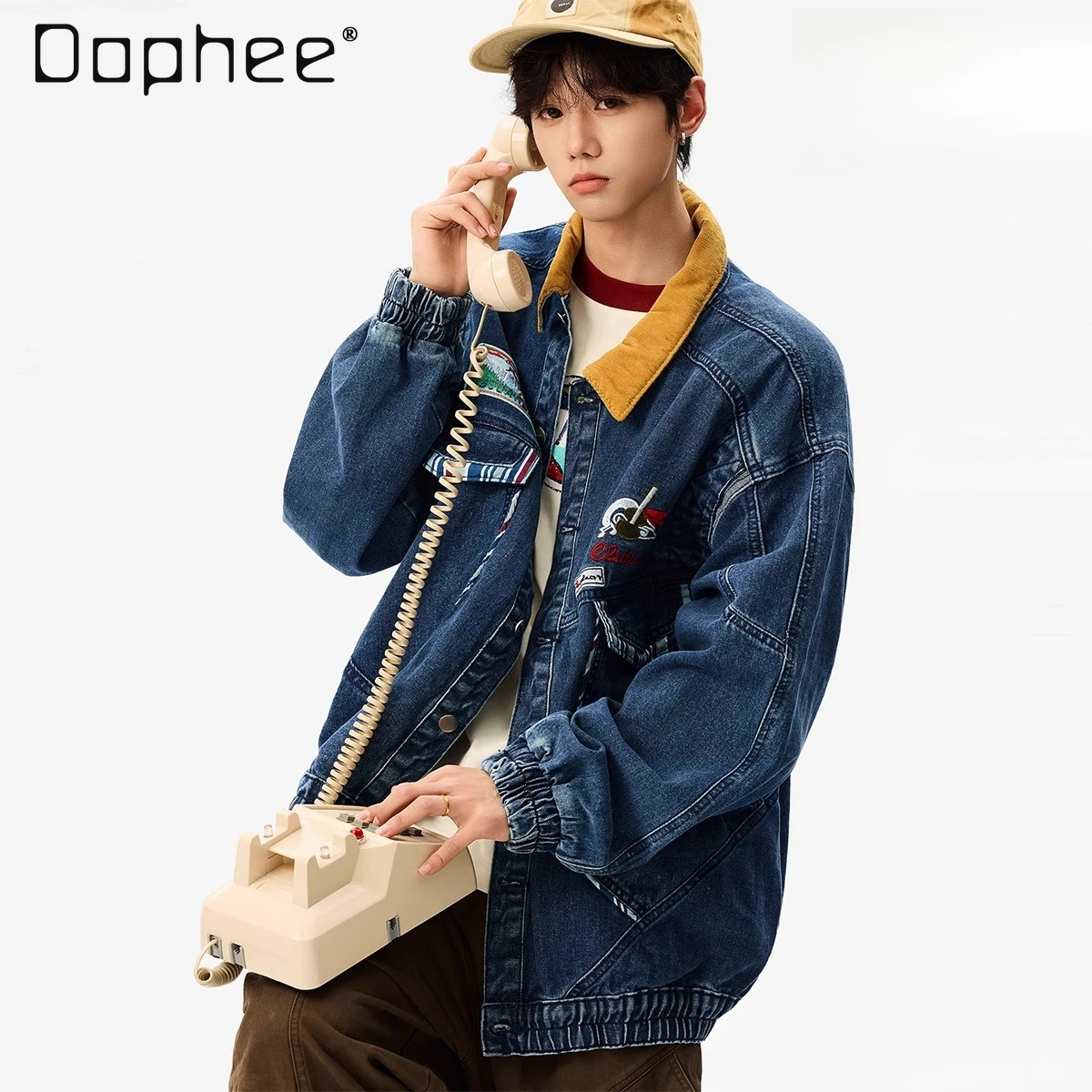 

2025 Spring and Autumn New American Retro Men's Letter Embroidery Design Blue Turn-down Collar Long Sleeve Casual Denim Jacket