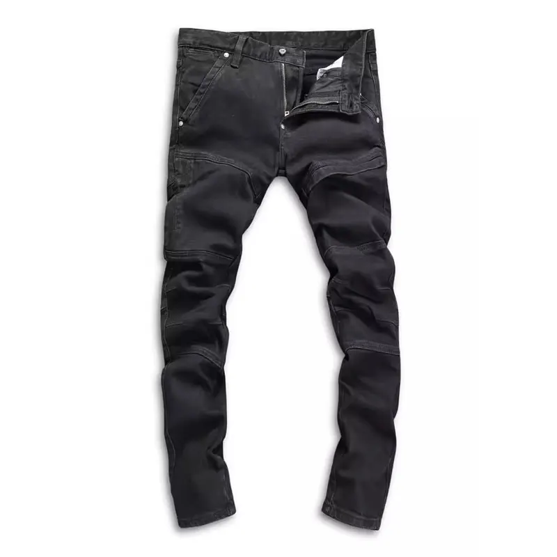 High Street Fashion Men's Jeans Water Washed Elastic Slim Fit Retro Black Split Jeans Designer Hip Hop Brand Pants