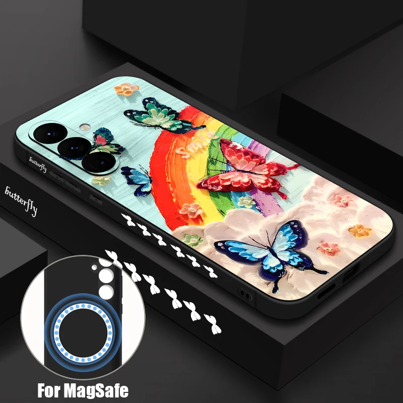 Soft TPU Magnetic Phone Case For Samsung Galaxy S26 S25 S24 S23 Ultra Plus S25 S24 S23 FE S22 Butterfly Patterned Lanyard Cover