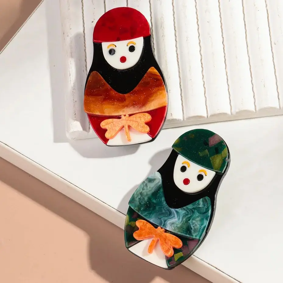 New Acrylic Cartoon Cute Russian Nesting Doll Figure Brooches Badges Backpack Pins Original Jewelry Accessories for Women Gifts