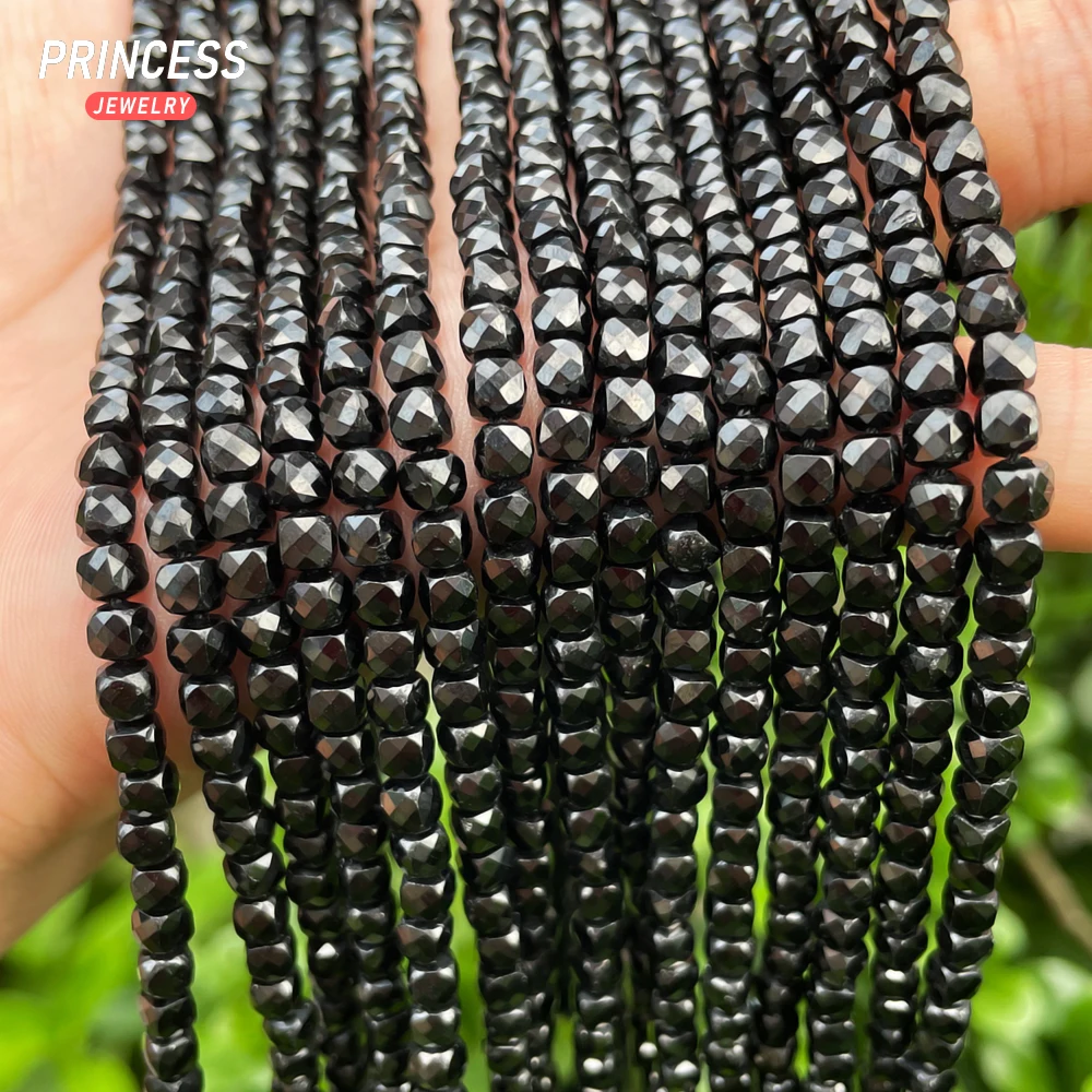 A++ Natural 4mm Black Spinel Cube Faceted Beads Loose Gemstone Beads for Jewelry Making Wholes Crystal Beads DIY Accessories