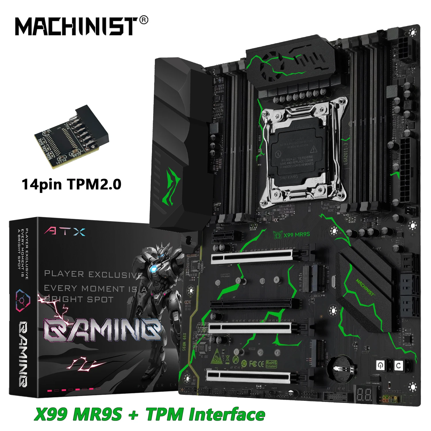 MACHINIST MR9S X99 Scheda madre ATX con porta TPM2.0 LGA 2011-3 Supporta Intel Xeon E5 gamma completa di CPU DDR4 RAM Quattro canali