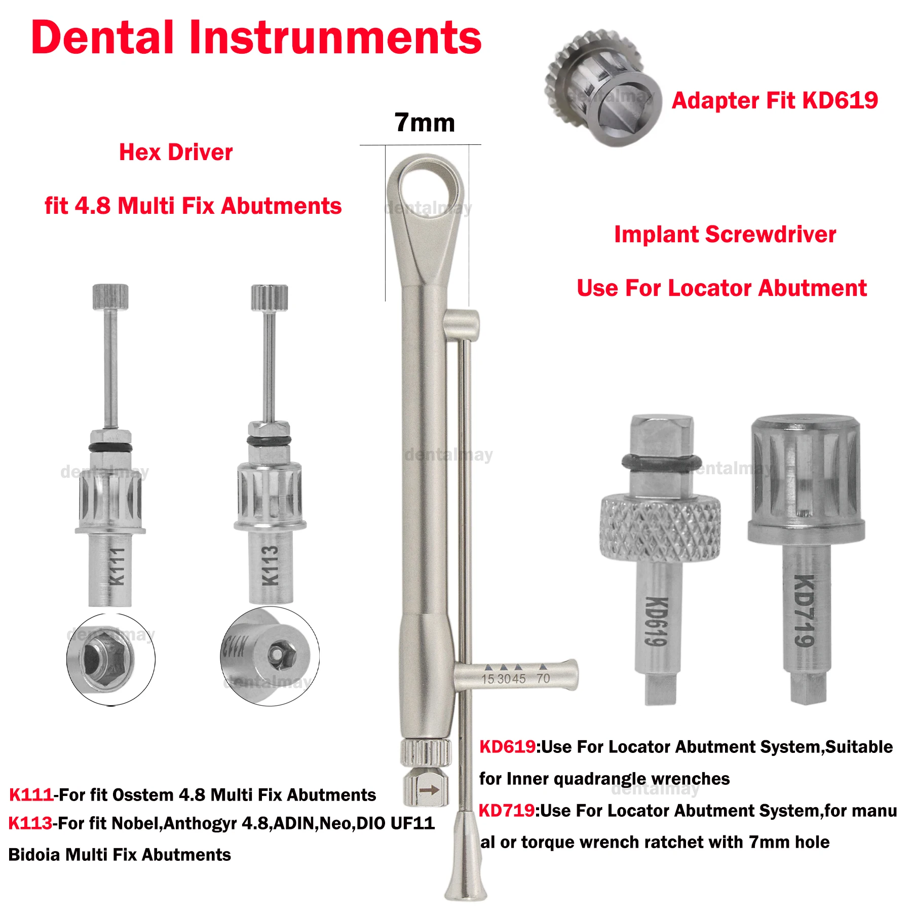 

Implant Abutment Driver Dental Torque Wrench 7mm Nobel ADIN 4.8 Multi Fix Tool