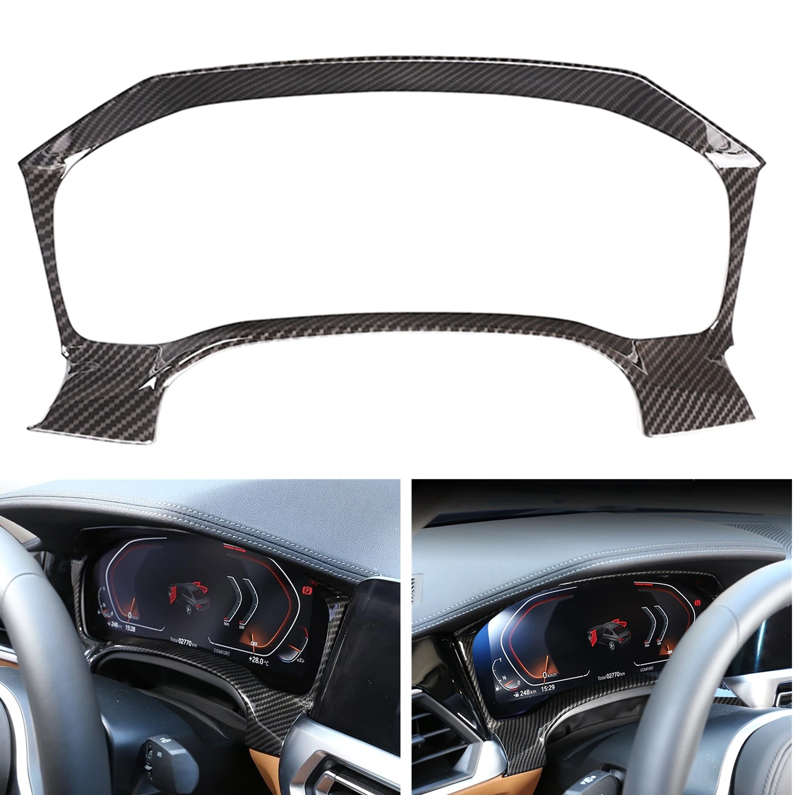 

For BMW 3 Series G20 G21 G28 2019-2022 Carbon Fiber Look ABS Dashboard Display Screen Trim Dash Board Panel Frame Strip Sticker