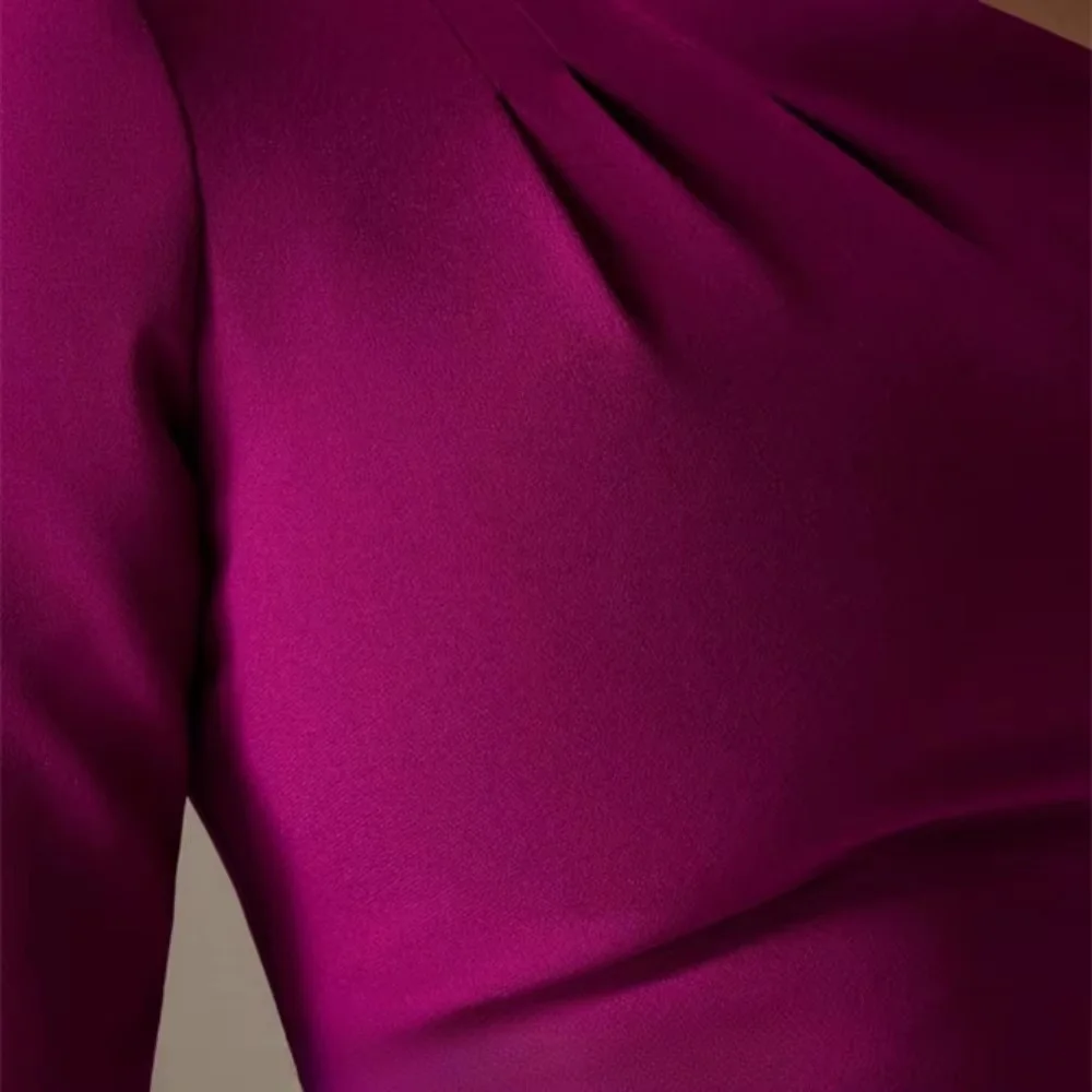 MD Elegante abito da sera rosso violaceo con spalle inclinate Arabo maniche lunghe alla caviglia Abiti da ballo Abito da festa personalizzato 2025