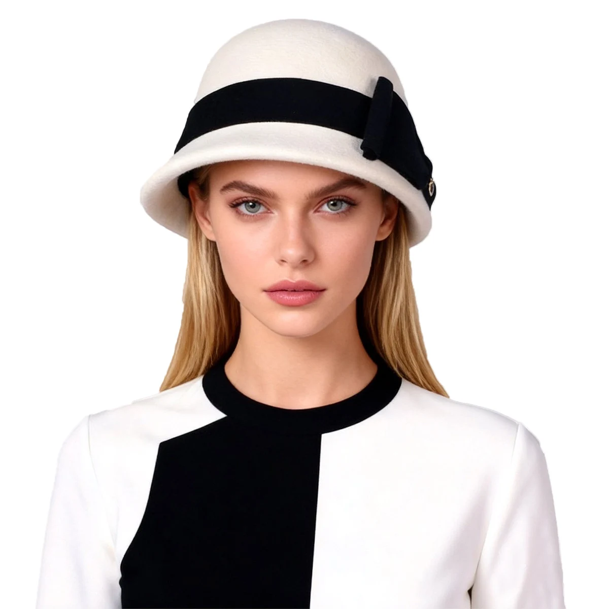 أنيقة فاخرة الشتاء الصوف ورأى الرامي القبعات للنساء أسود/أبيض حليقة حافة أفضل قبعة لحفل زفاف الكنيسة كوكتيل فستان حفلة الشاي #1