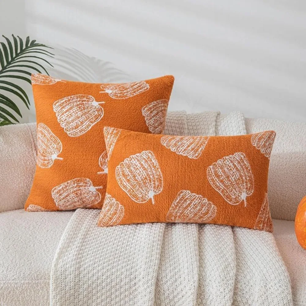 45x45cm Halloween Pillow Cover Pumpkin Themed Plush Soft Pillow Cover Country Cottage Pillowcase for Sofa Bedroom Home Decor