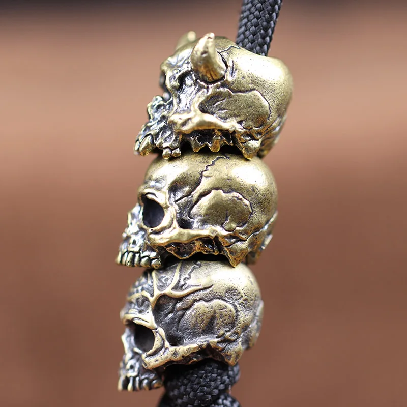 Perle de couteau en laiton tête de mort, 3 styles, punk, rétro, bricolage, paracorde, bracelet, accessoires, outil EDC extérieur, parapluie, UL,