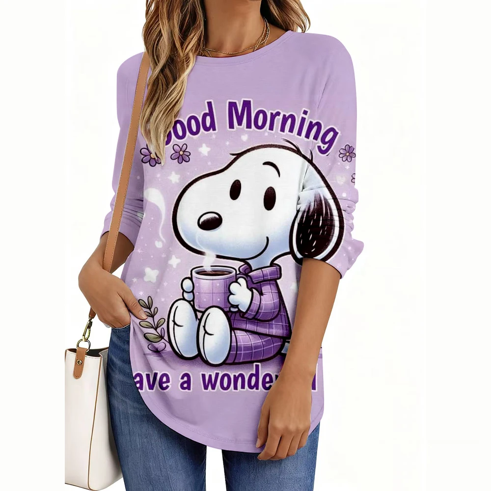 

Large Size Autumn Women's 2025 Temperament Elegant Snoopy Christmas Series PrintsLong Sleeve T-Shirt Best for Autumn ﻿