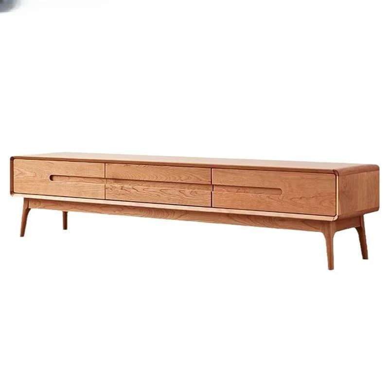 

Cherry wood TV cabinet living room simple black walnut furniture light luxury storage locker sub designer