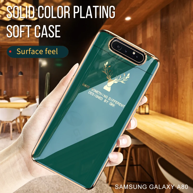 Luxury Lifting Protection Case For Samsung Galaxy A80 Elk Patterns Plating 360 Degree Protective Hard Cover For Samsung A80 Case