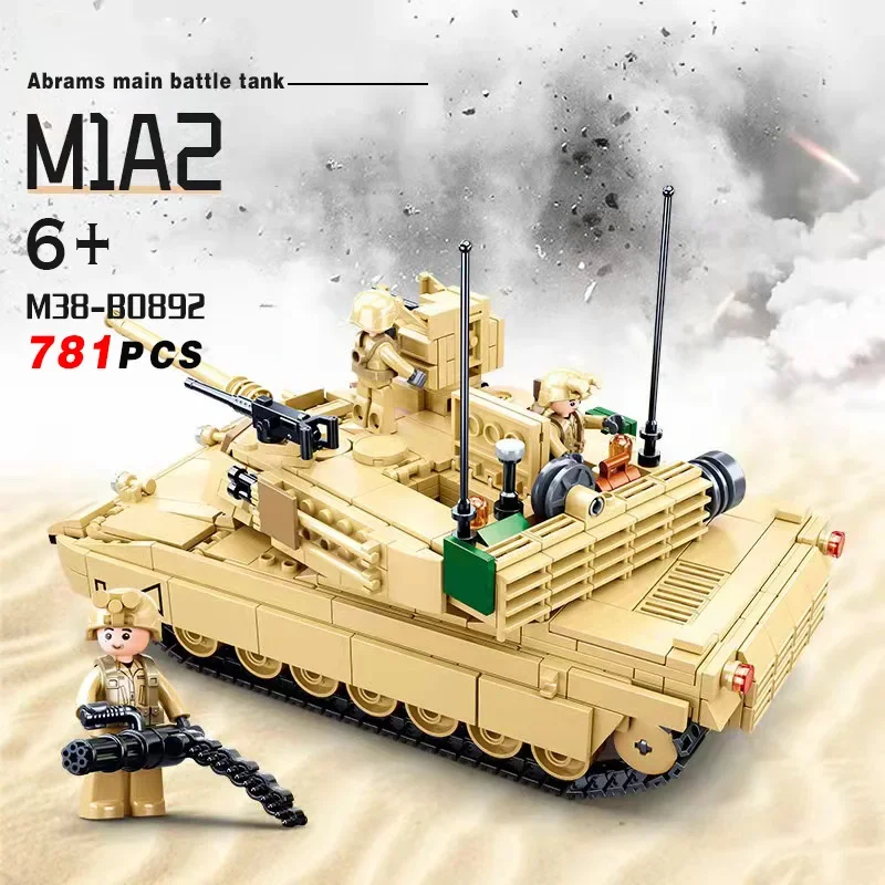 SLUBAN Tweede Wereldoorlog Militaire USA Abrams M1A2 Battle Tank Chariot Bouwstenen Leger Klassieke Accessoires Model Kids Gift Speelgoed